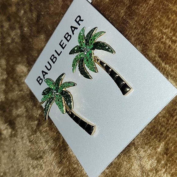 BaubleBar Tropical Palm Earrings with Green and Gold NWT - Picture 7 of 13